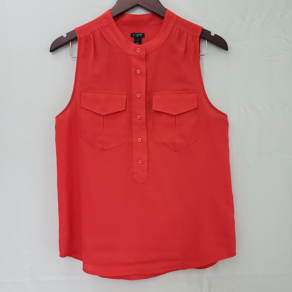 J Crew Factory Sleeveless Button Down Top -Red
